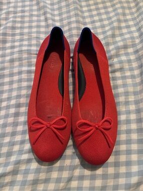 Rothy's Red Ballet Flats with Bow Accent
